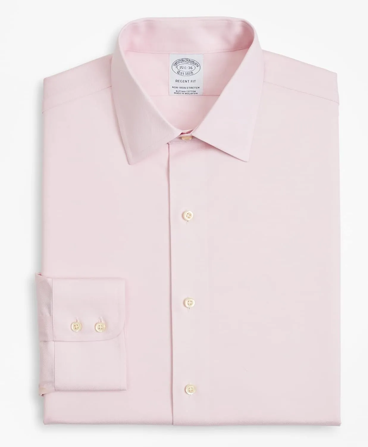 Brooks Brothers Men's Non-Iron Stretch Twill Solid Ainsley Spread Collar Dress Shirt