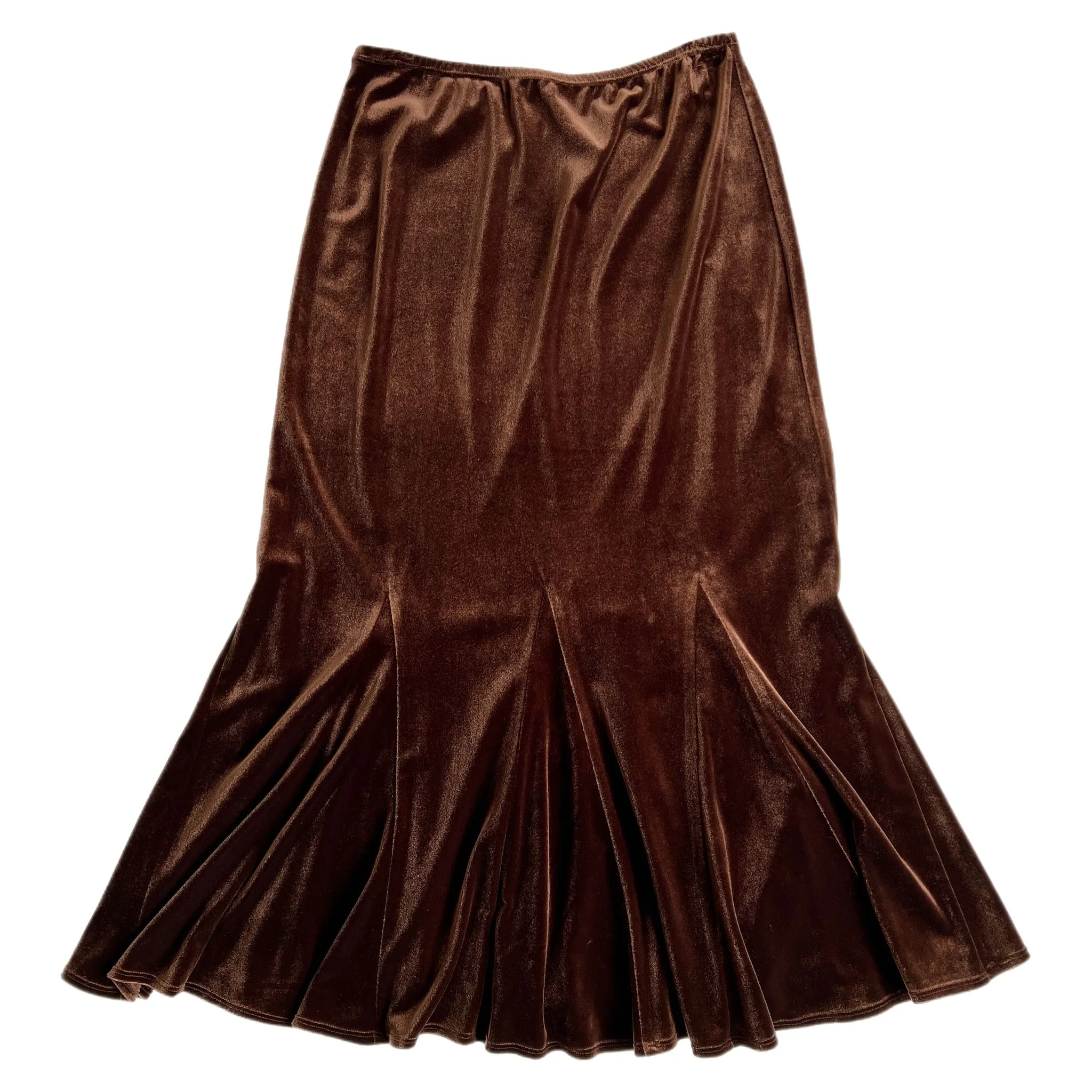 Brown velvet midi skirt