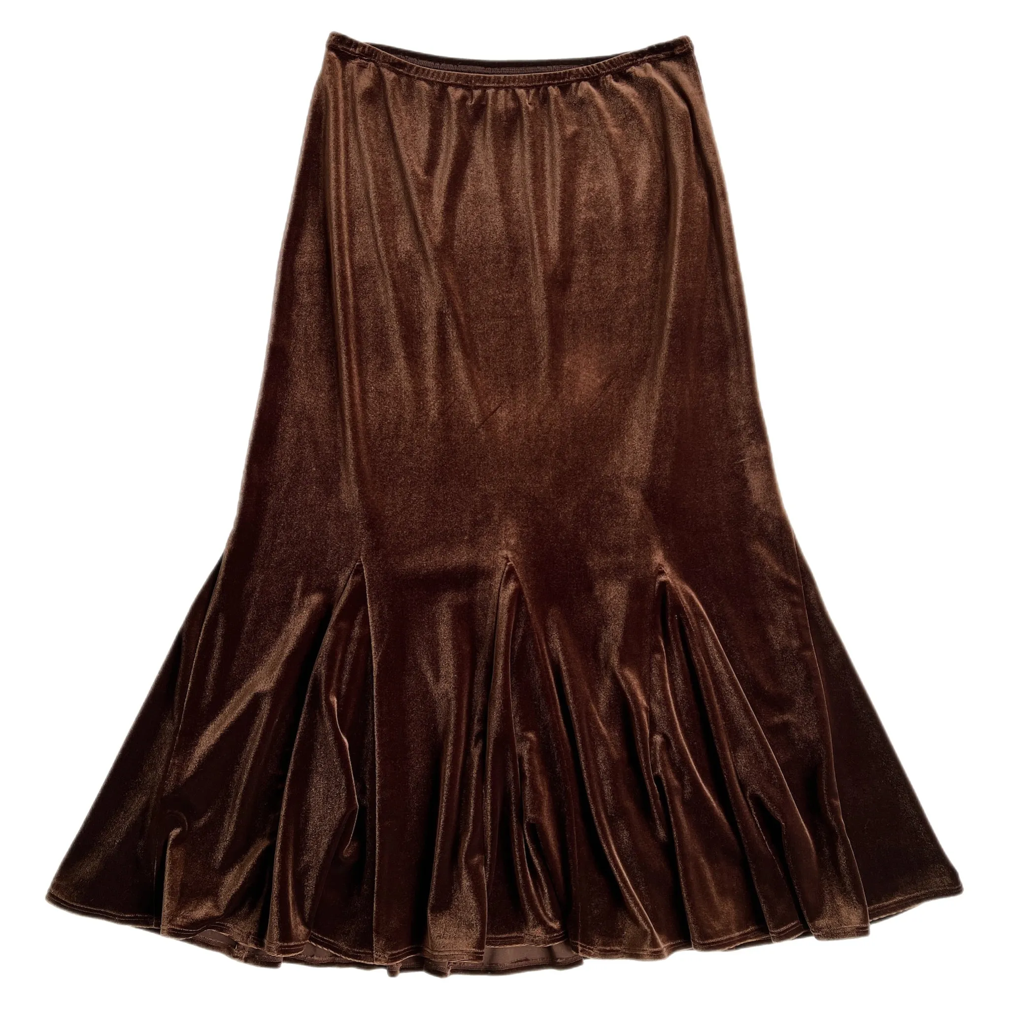 Brown velvet midi skirt