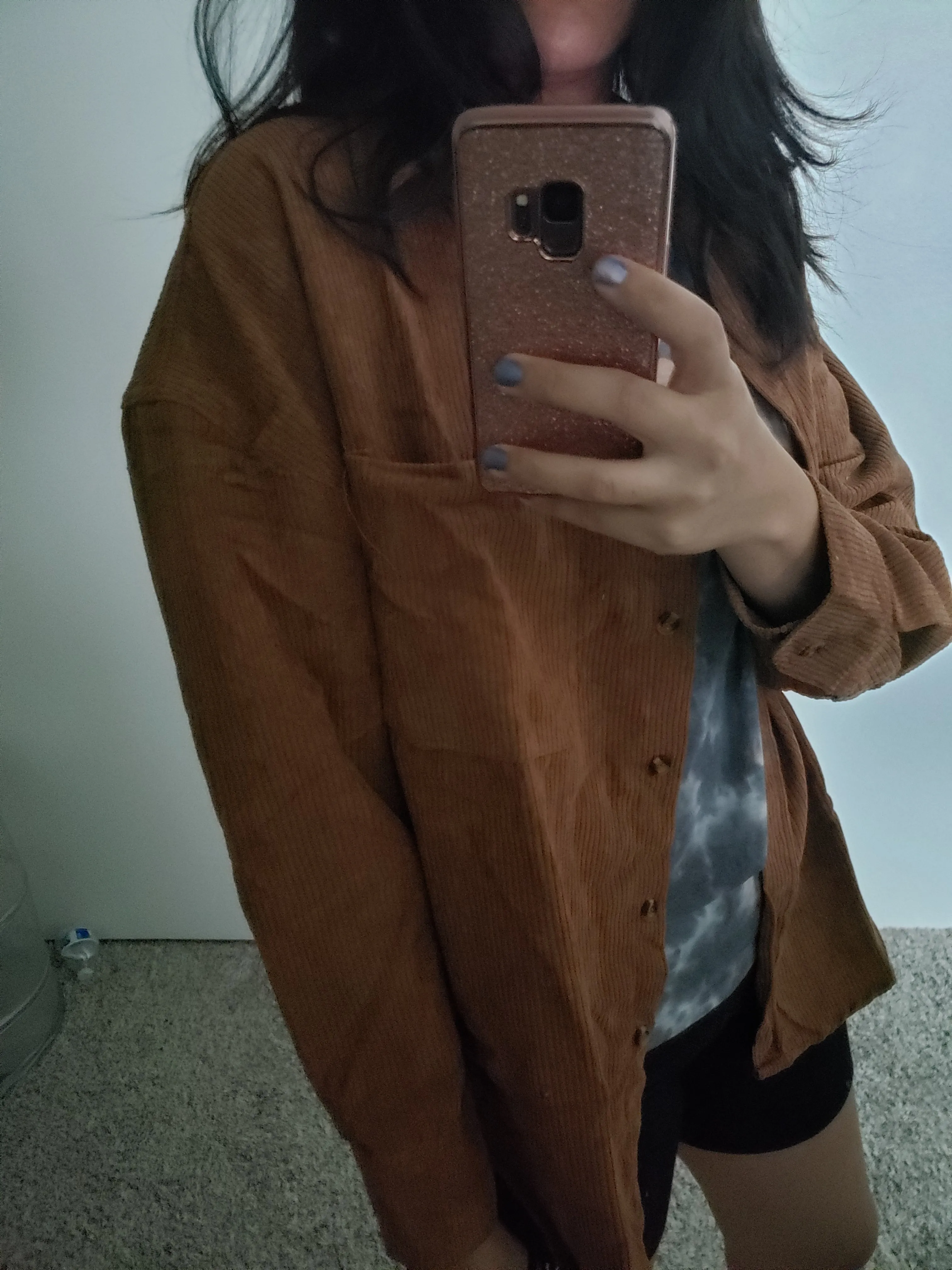 Brown Womens Corduroy Button Down Shirts Boyfriend Long Sleeve Oversized Blouses Tops - Dokotoo