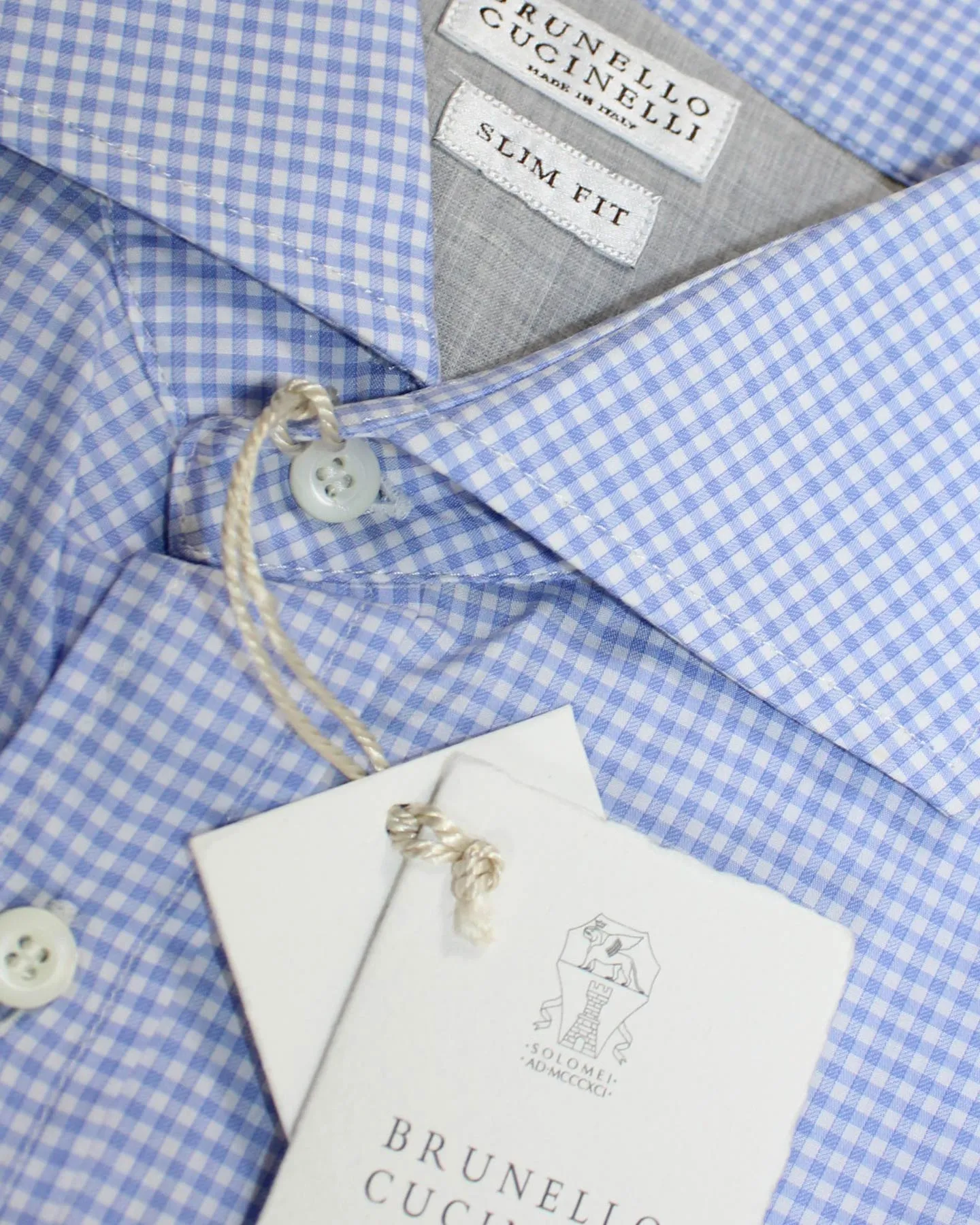 Brunello Cucinelli Dress Shirt White Blue Check - Slim Fit XXL SALE