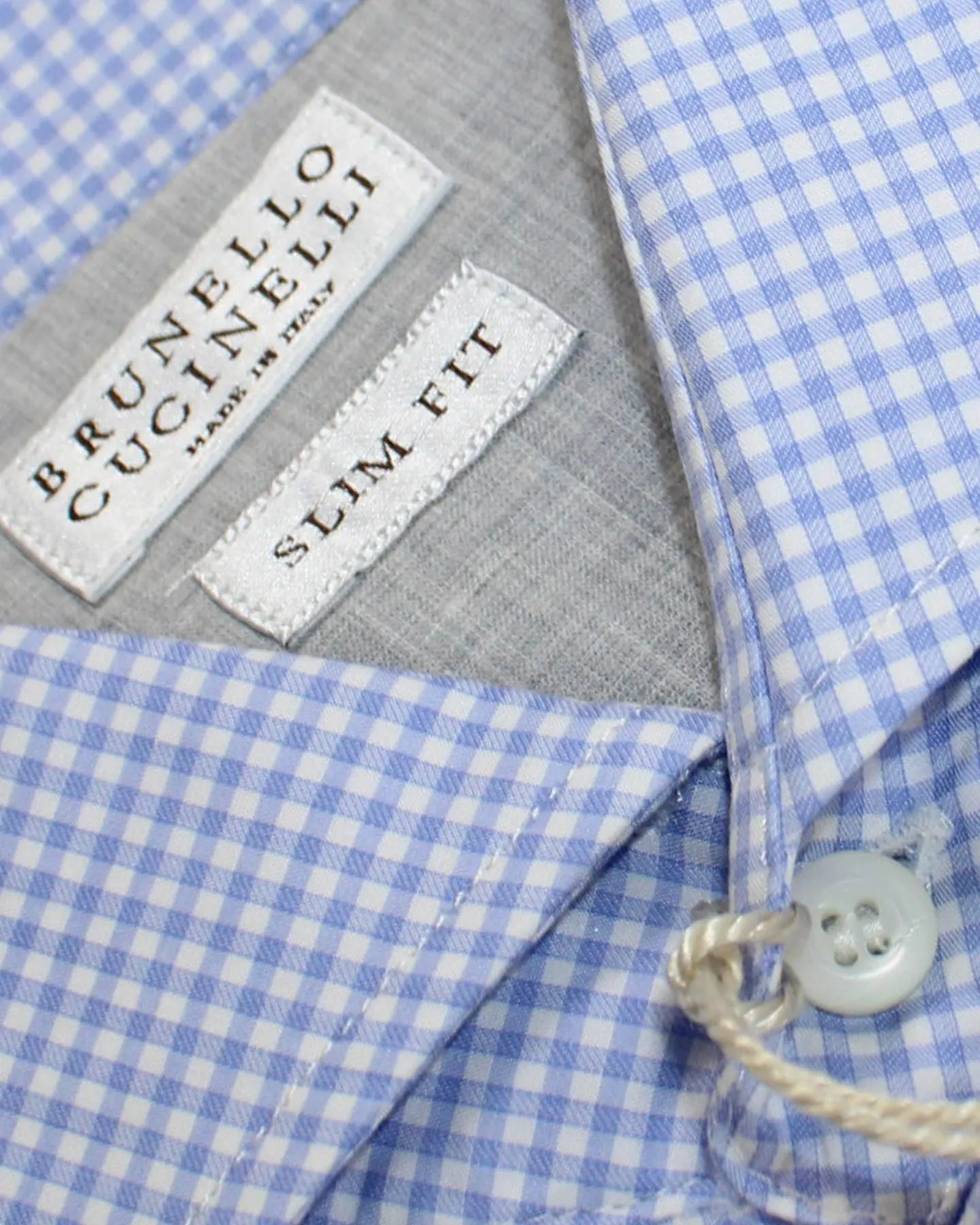 Brunello Cucinelli Dress Shirt White Blue Check - Slim Fit XXL SALE