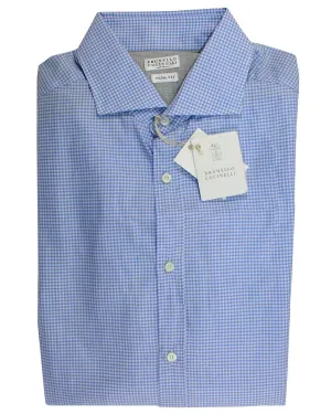 Brunello Cucinelli Dress Shirt White Blue Check - Slim Fit XXL SALE
