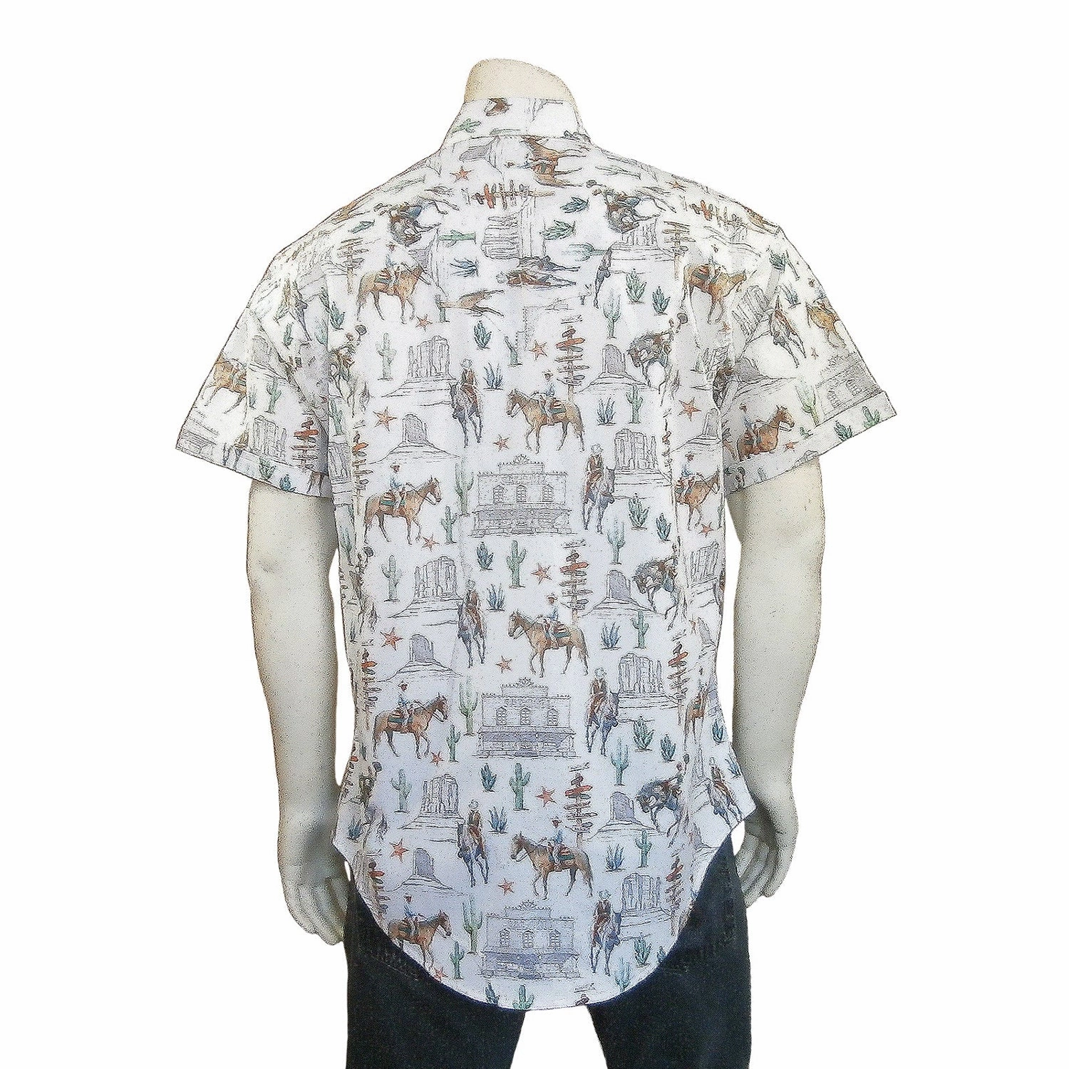 Rockmount Mens White 100% Cotton Cactus and Cowboys S/S Shirt Classic Wear