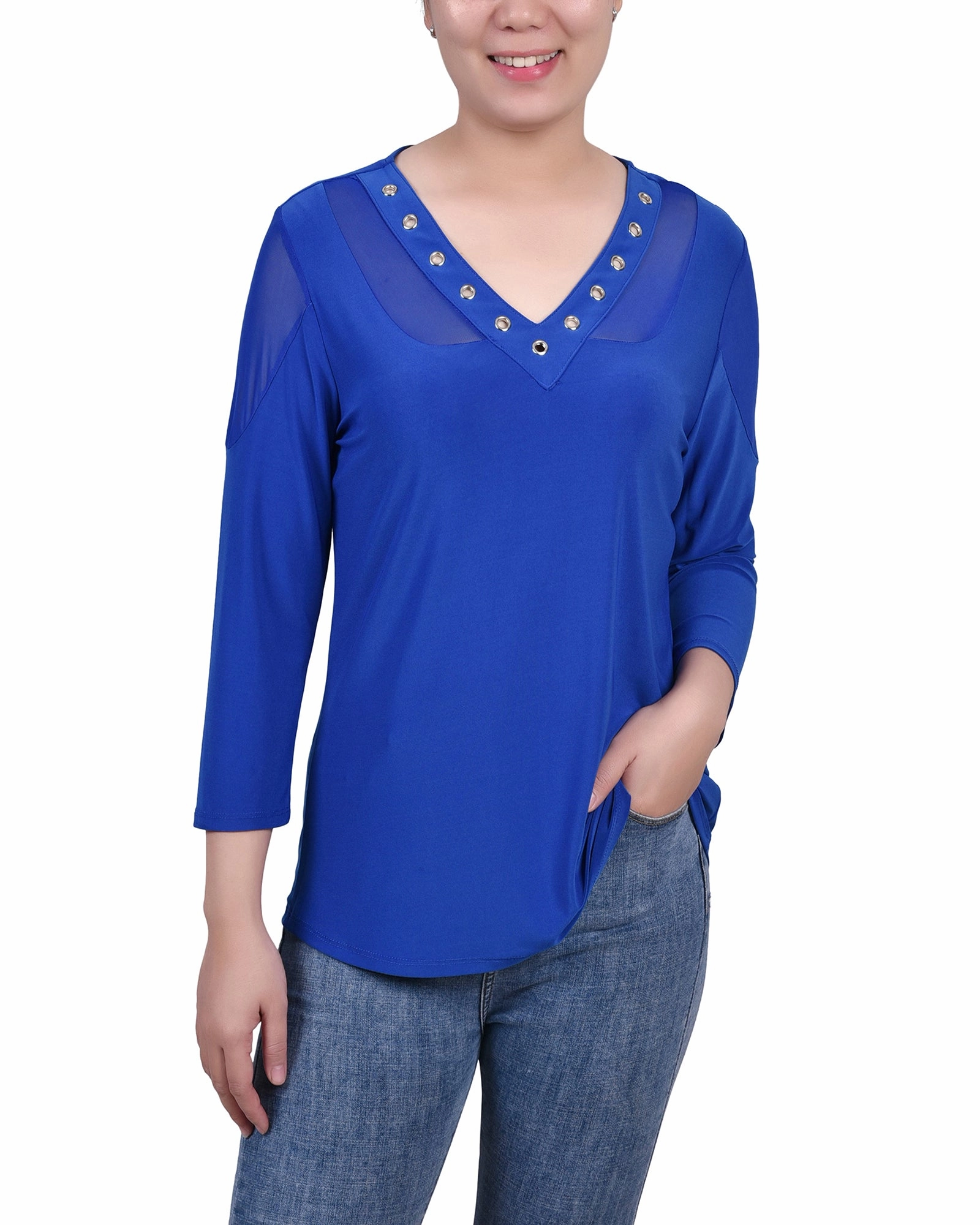 Petite Long Sleeve Top With Mesh Insets NonScratchyLining OrganicCotton