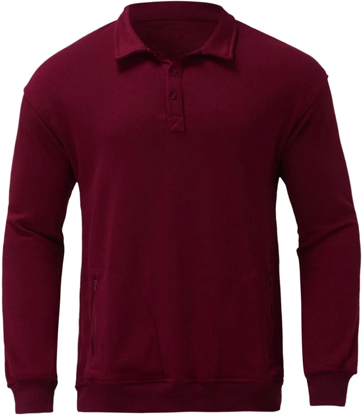 Burband Mens Long Sleeve Cotton Henley Shirts Casual V Neck Polo Sweaters Athletic Pullover Sweatshirts with Zipper Pockets