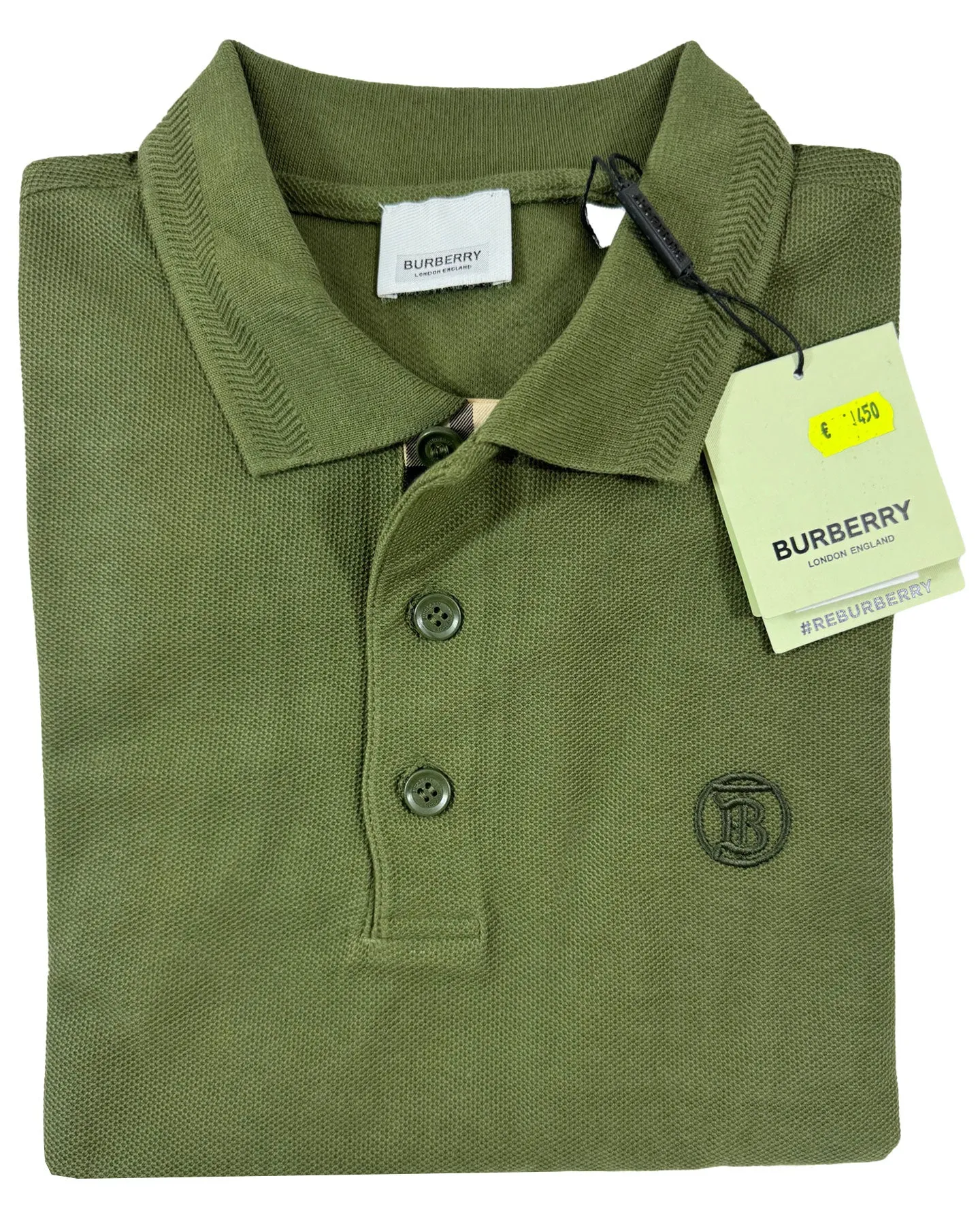 Burberry Men Polo Shirt Eddie Olive Cotton Regular Fit XXL FINAL SALE