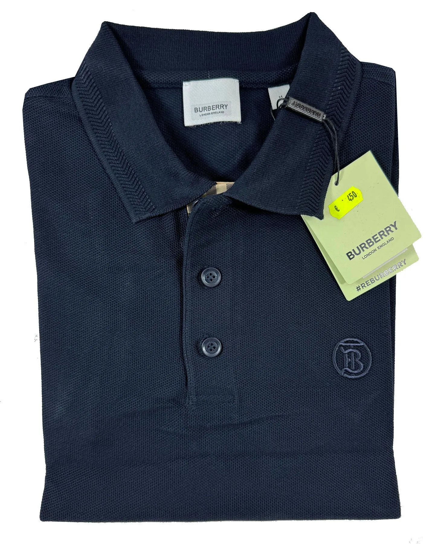 Burberry Polo Shirt Eddie Coal Blue Cotton Men Regular Fit M REDUCED - SALE