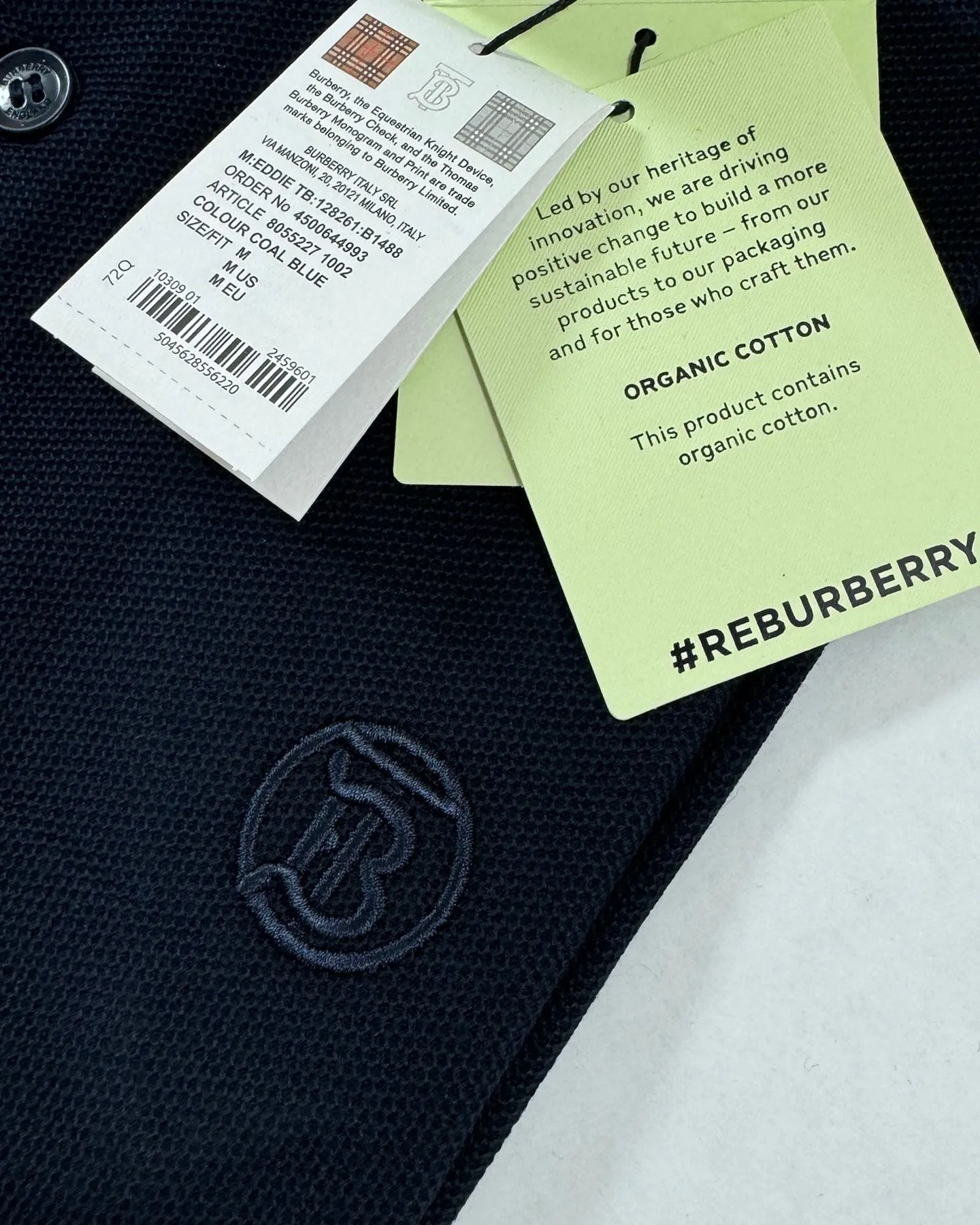 Burberry Polo Shirt Eddie Coal Blue Cotton Men Regular Fit XL REDUCED - SALE