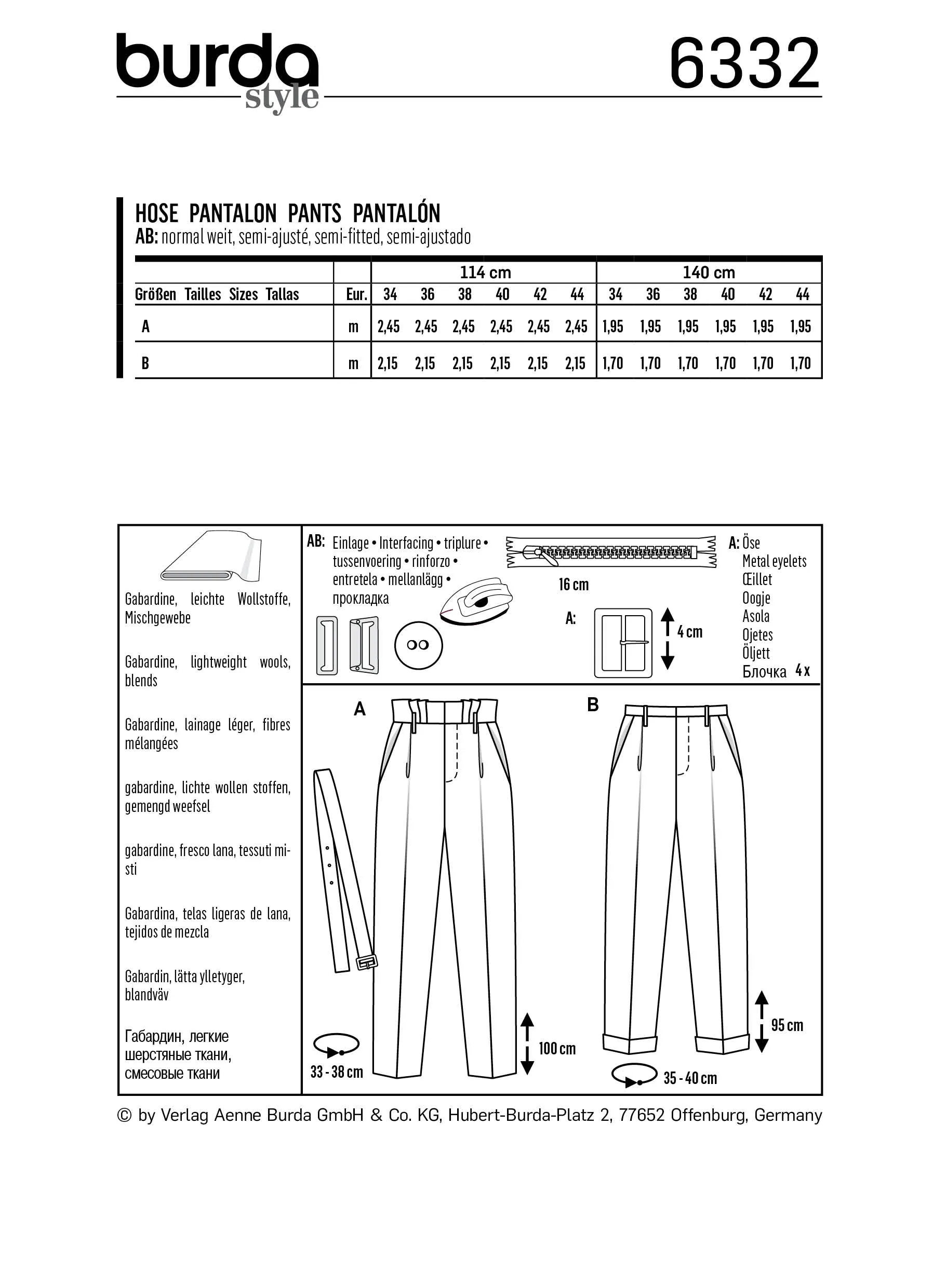 Burda Pattern 6332 Misses' highwaisted pants