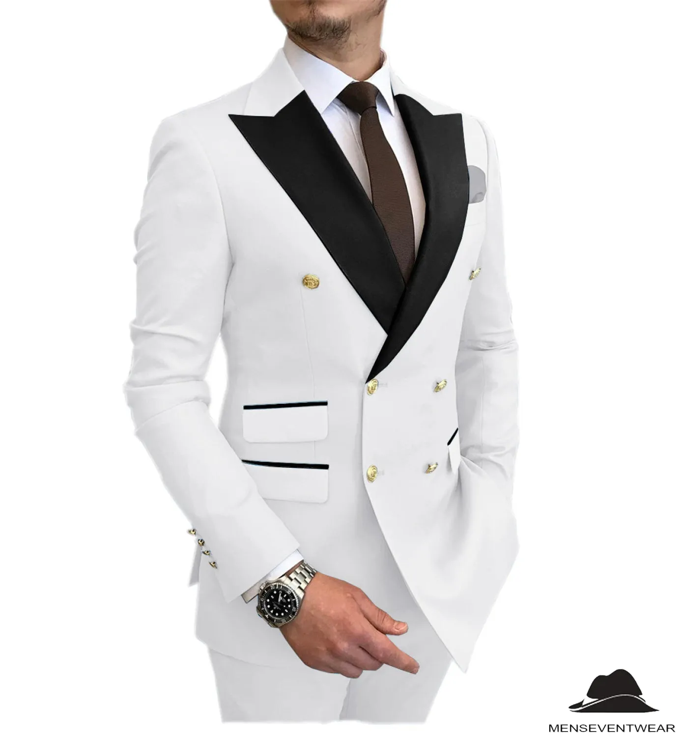 Business 2 Piece Men's Suit Double Breasted Peak lapel Tuxedos (Blazer Pants)