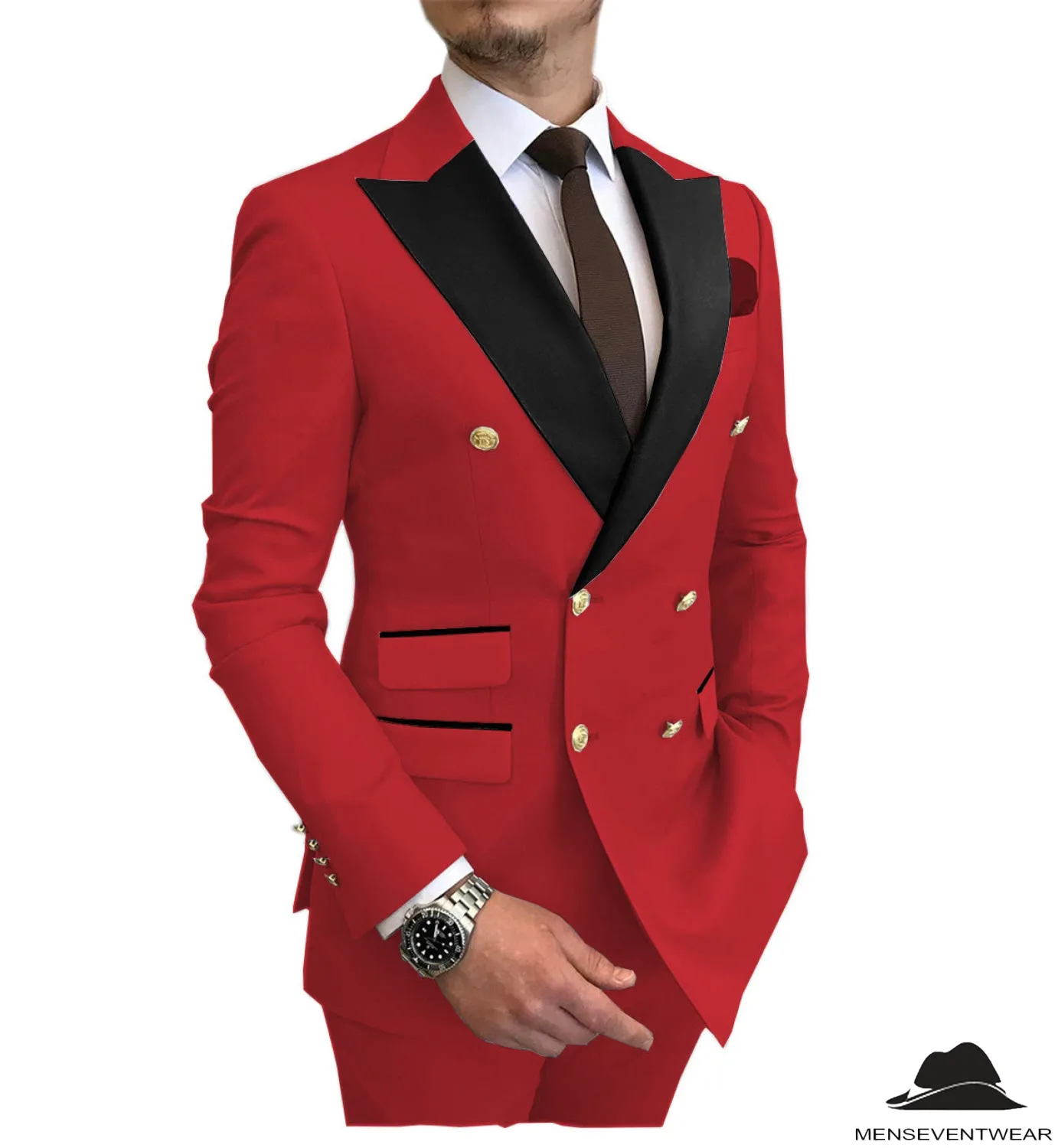 Business 2 Piece Men's Suit Double Breasted Peak lapel Tuxedos (Blazer Pants)