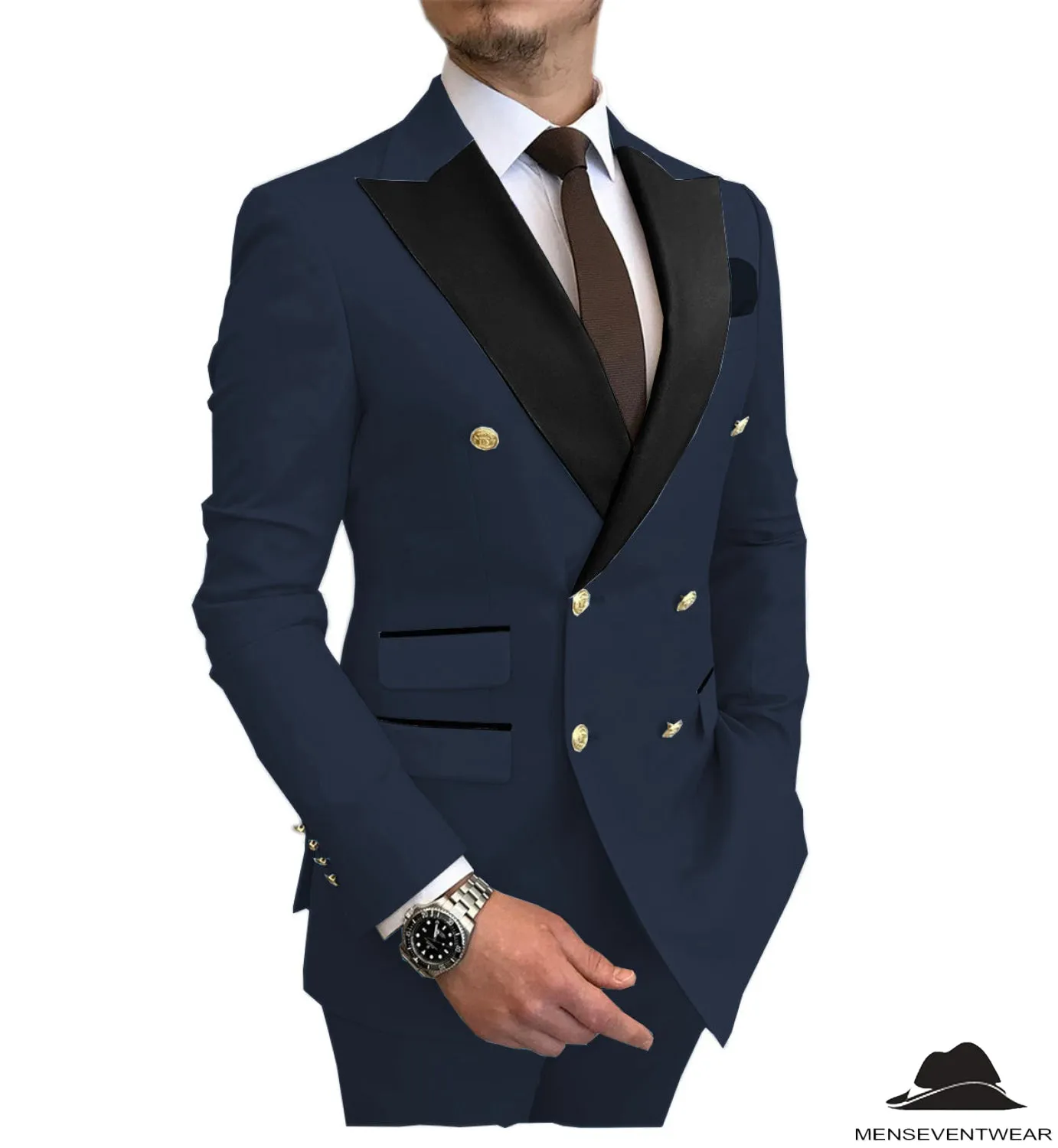 Business 2 Piece Men's Suit Double Breasted Peak lapel Tuxedos (Blazer Pants)