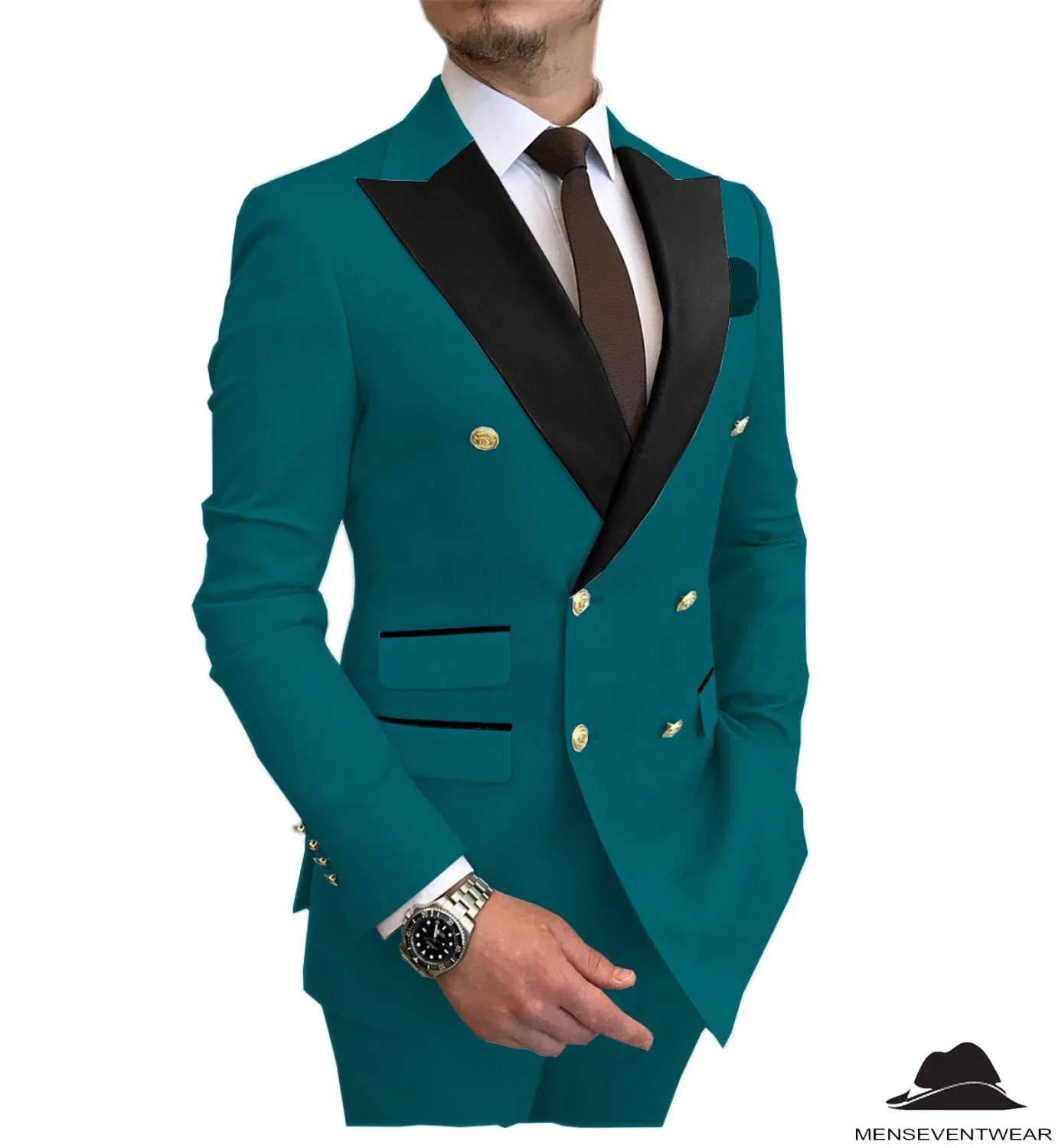 Business 2 Piece Men's Suit Double Breasted Peak lapel Tuxedos (Blazer Pants)