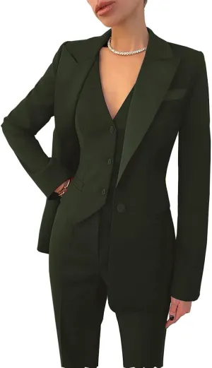 Business Women Suit Set 3 Pieces Notch Lapel Single Breasted Vest for Office Work Lady Suits (Blazer Vest Pants)