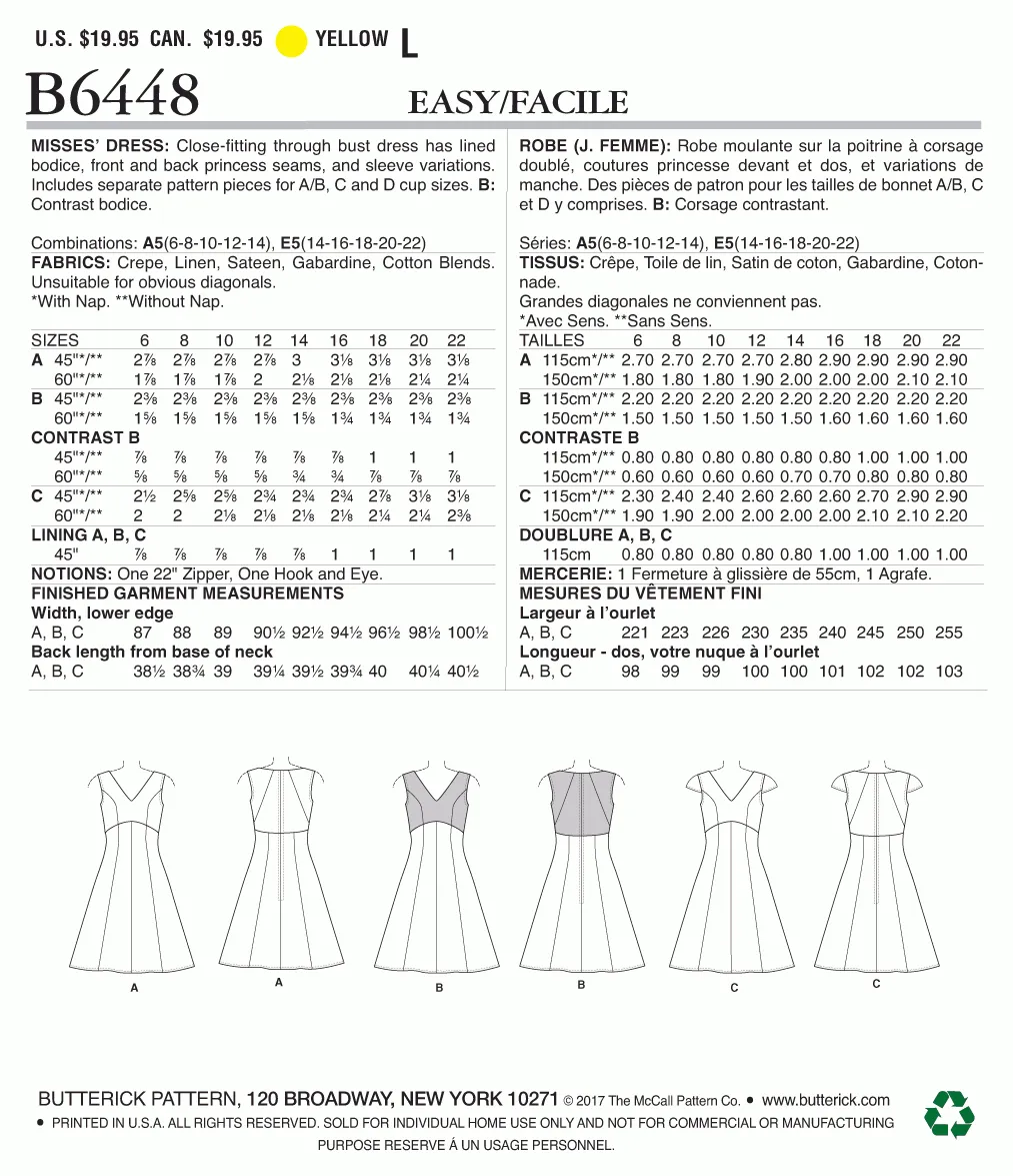 Butterick Pattern B6448 Misses' Fit-and-Flare, Empire-Waist Dresses