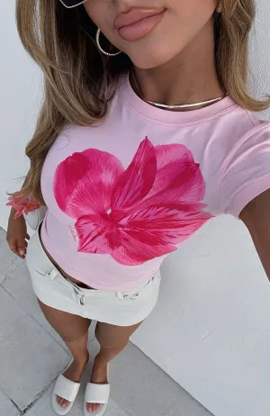 Buy You Flowers Baby Tee Baby Pink Rolled Hem Detailing