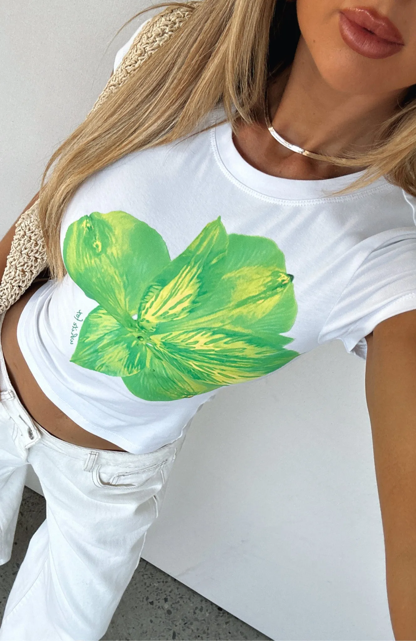 Stretchable Knit Buy You Flowers Baby Tee White