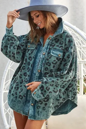 Cali Leopard Vintage Jacket, Corduroy Jacket Buttoned