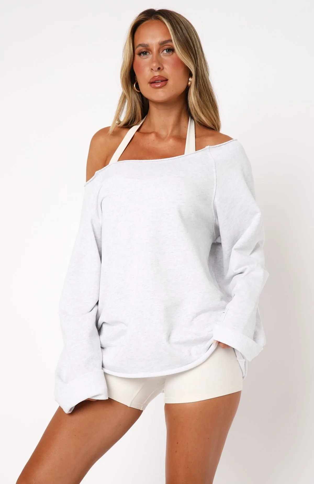 Call It Love Sweater Light Grey Marle Reinforced Shoulder Seams Reflective Safety Trim