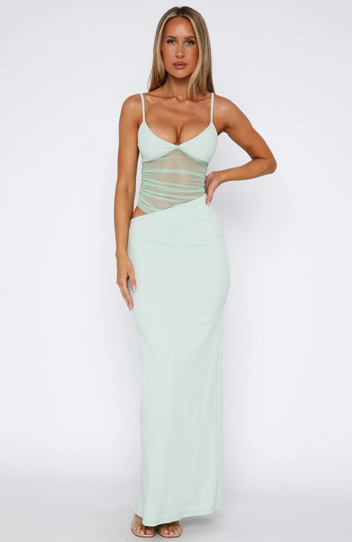 Call Me Up Maxi Dress Mint MeshPanel CrewNeck