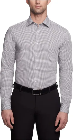 Calvin Klein Mens Dress Shirts Non Iron Slim Fit Gingham Spread Collar Grey