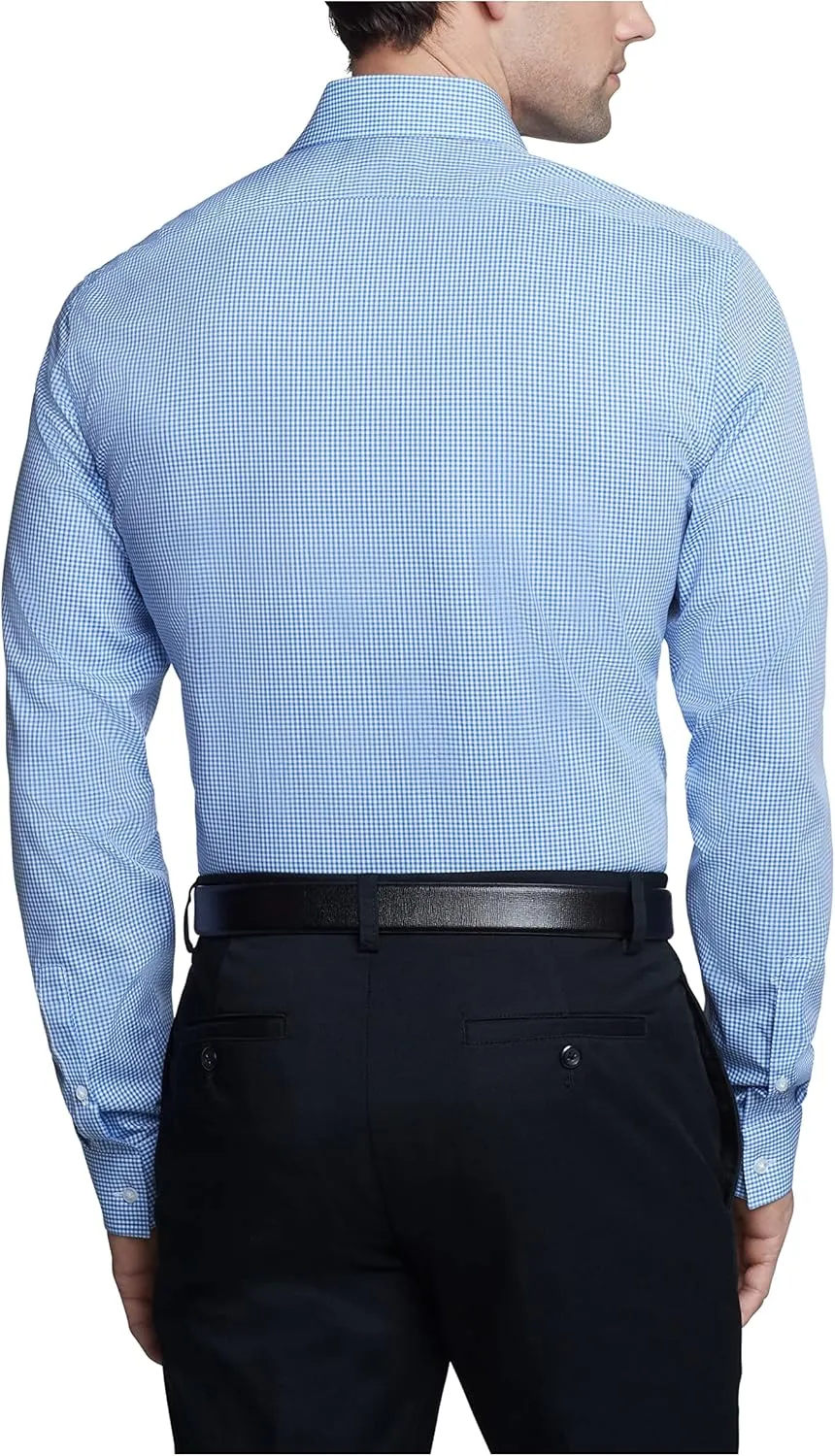 Calvin Klein Mens Dress Shirts Non Iron Slim Fit Gingham Spread Collar