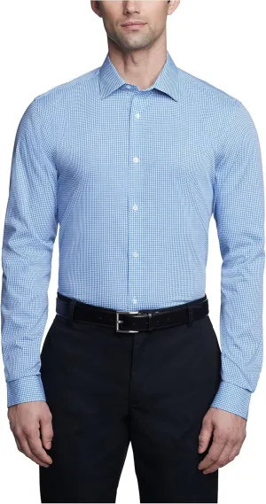 Calvin Klein Mens Dress Shirts Non Iron Slim Fit Gingham Spread Collar