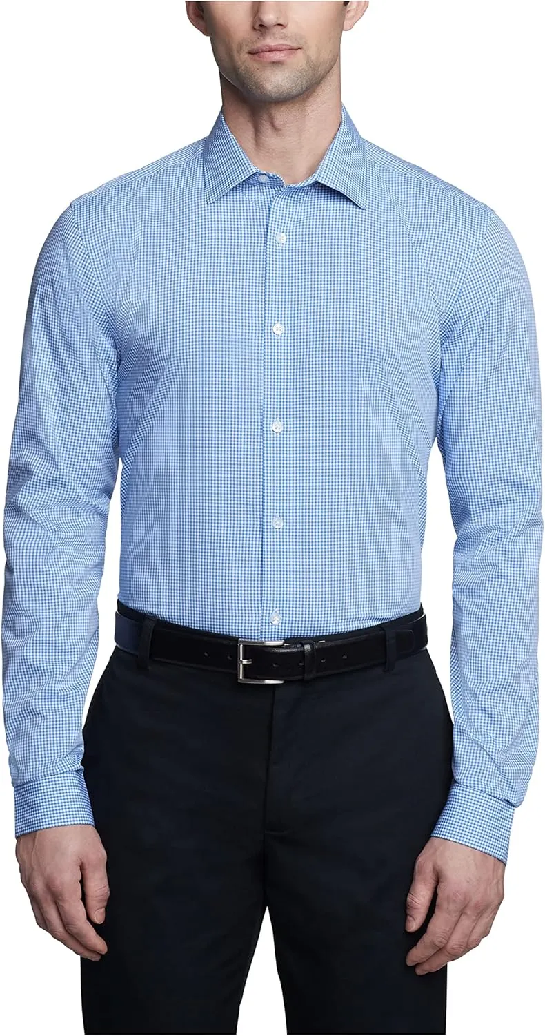 Calvin Klein Mens Dress Shirts Non Iron Slim Fit Gingham Spread Collar