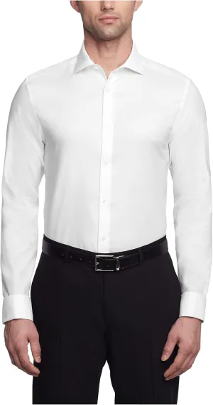 Calvin Klein Men's Non Iron Stretch Slim Fit Dress Shirt French Cuff Shirt, White, 15.5" Neck 32"-33" Sleeve