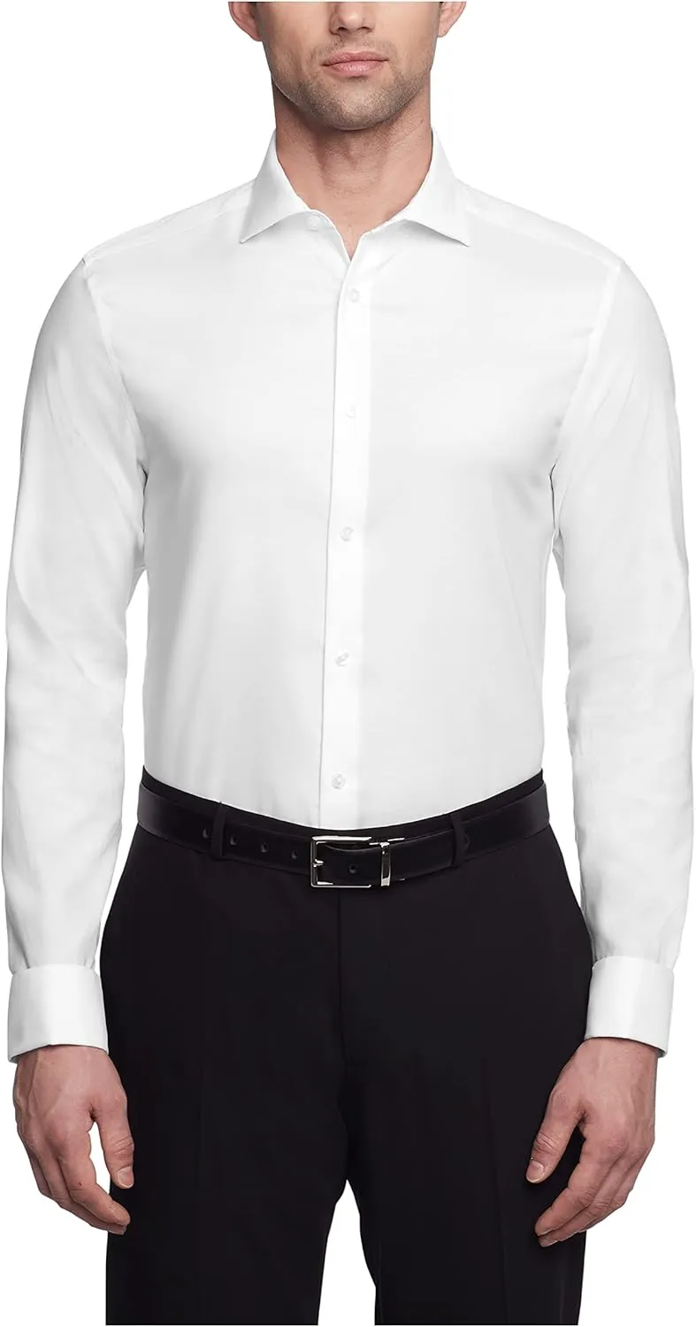 Calvin Klein Men's Non Iron Stretch Slim Fit Dress Shirt French Cuff Shirt, White, 18" Neck 36"-37" Sleeve