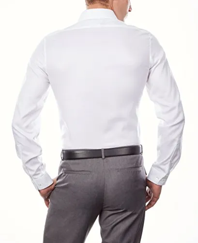 Calvin Klein Men's Non Iron Stretch Slim Fit Unsolid Solid Dress Shirt Shirt, White, 18.5" Neck 34-35" Sleeve