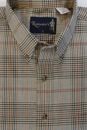 Camel Brown and Forest Plaid Button Down in Cotton & Wool by Rainwater's