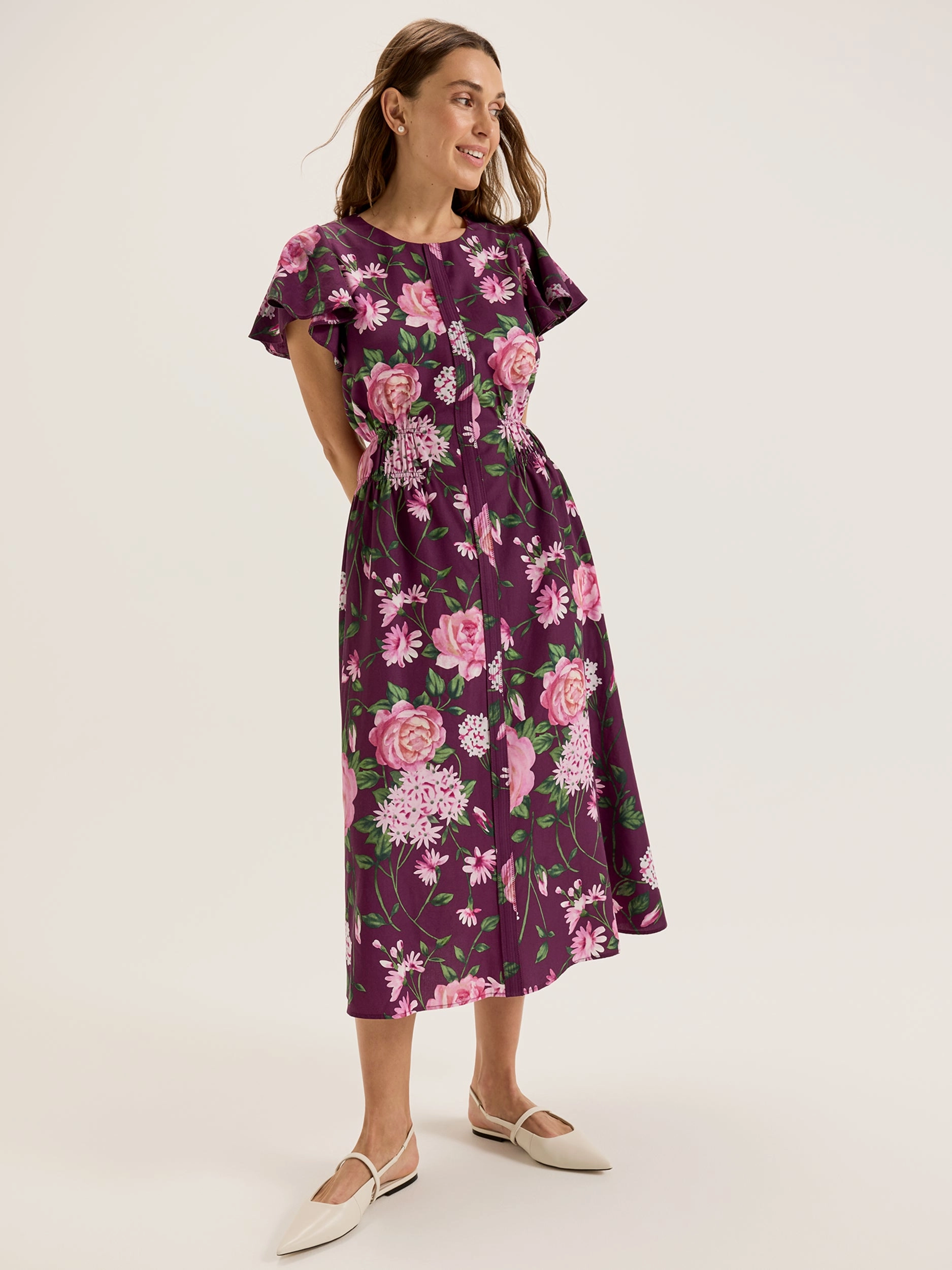 Natural Silhouette Camellia Midi Dress