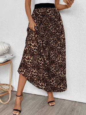 CAMIE Leopard Pleated Skirt