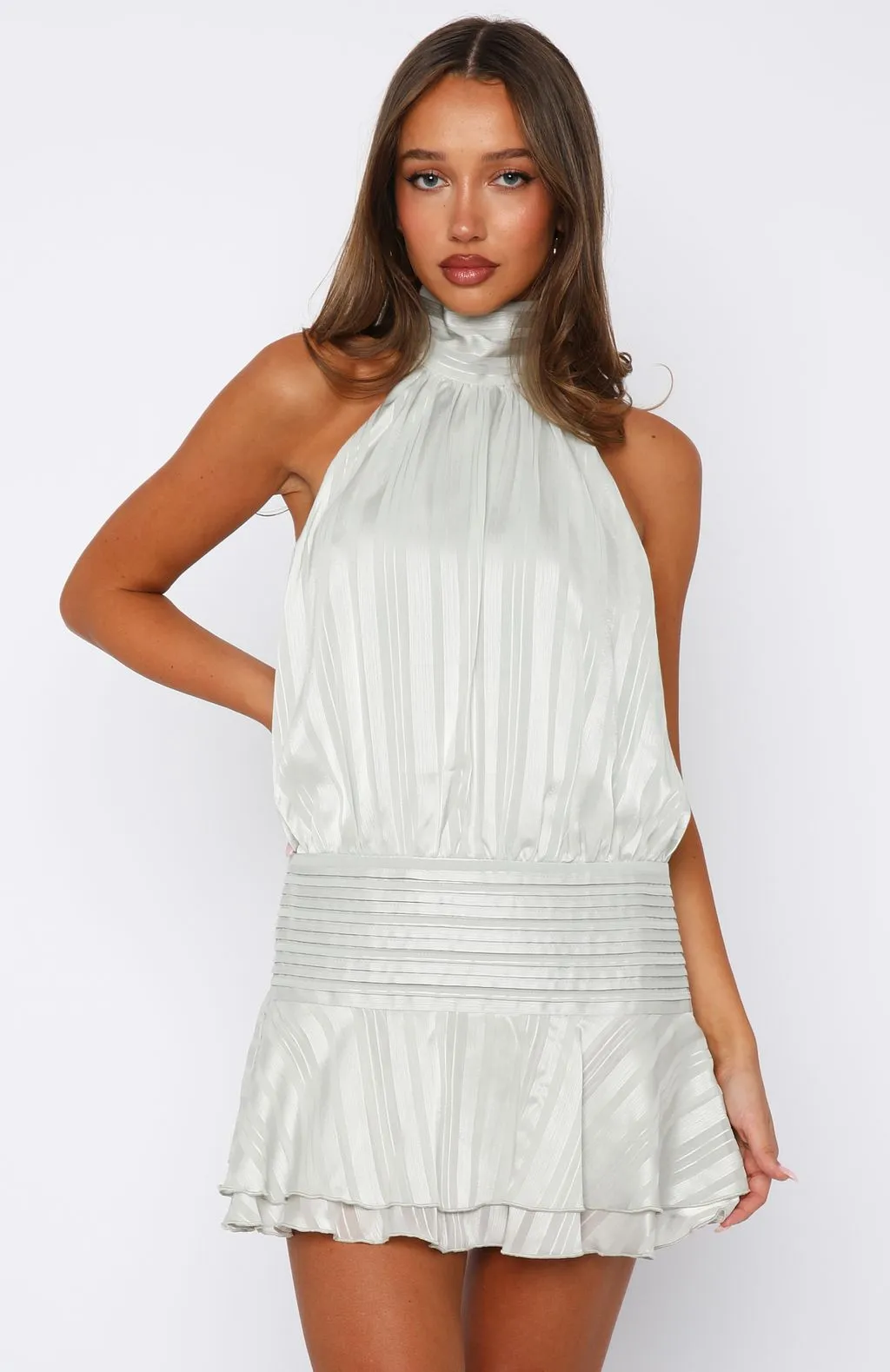 Captivate My Focus Mini Dress Sage LowImpact Manufacturing