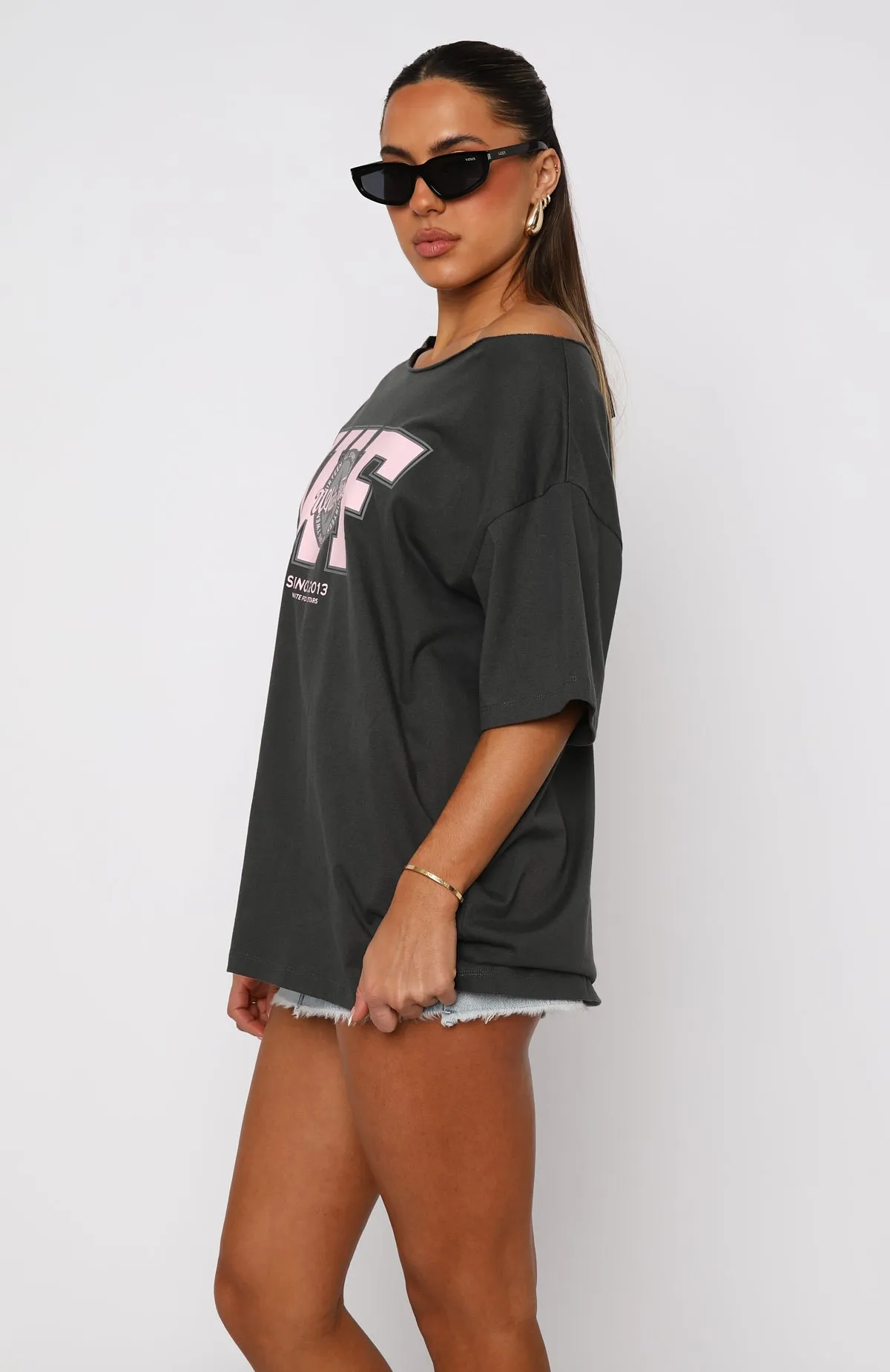 Your Favourite View Off Shoulder Oversized Tee Charcoal EcoFriendlyMaterial