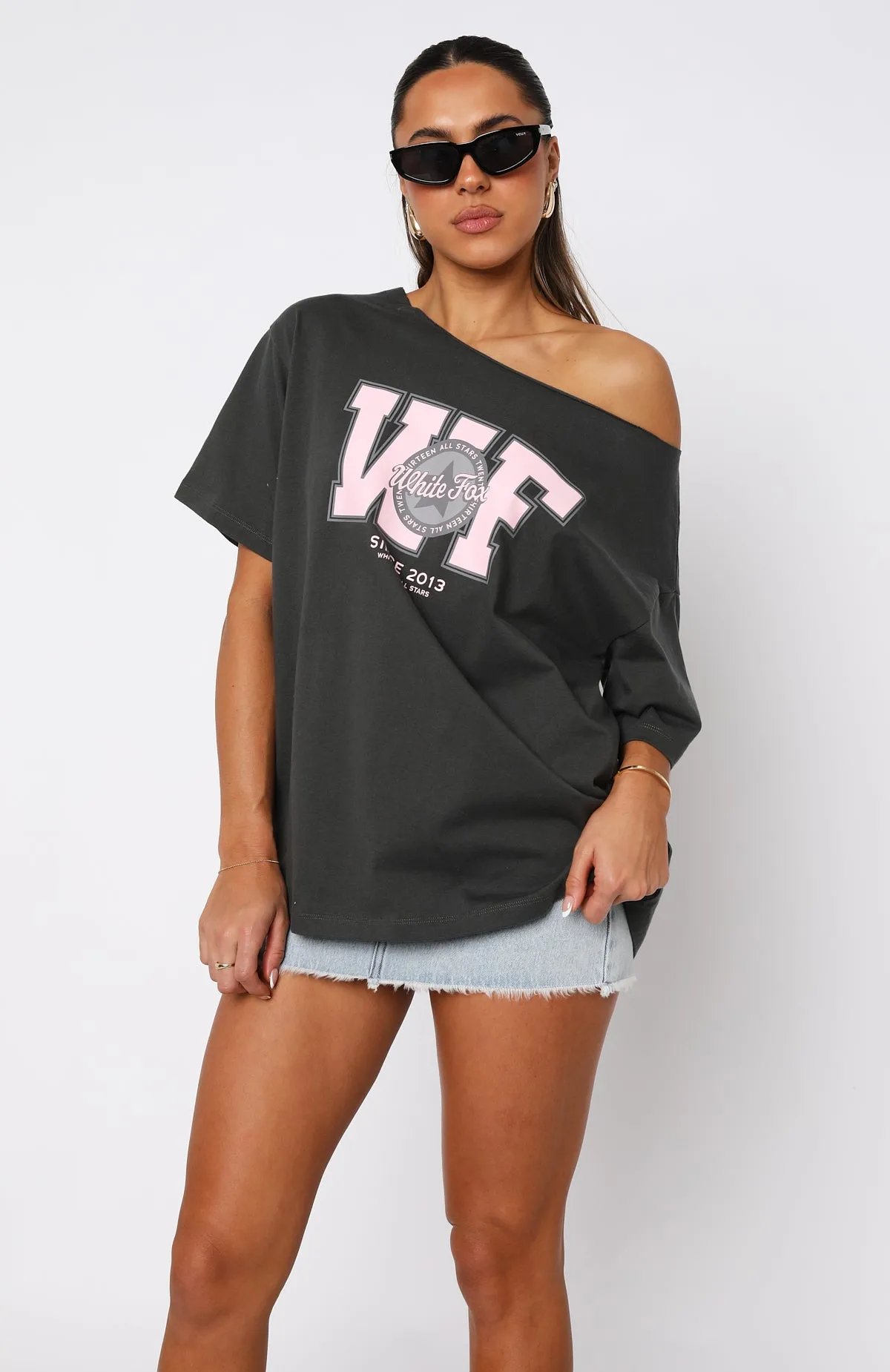 Snag Free Fabric Your Favourite View Off Shoulder Oversized Tee Charcoal