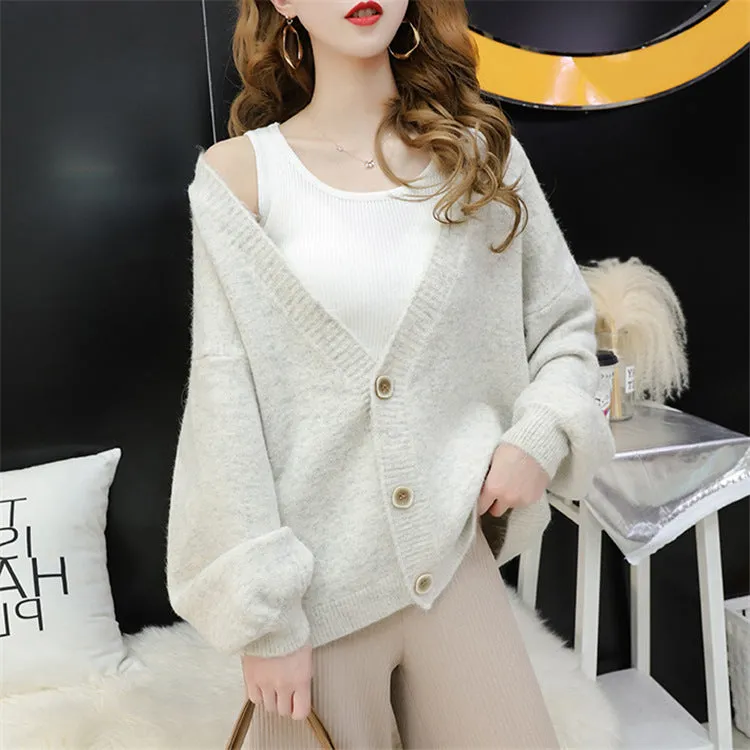 Cardigan Women Short Petite Sweater Loose V-Neck Single-Breasted Lazy Outerwear