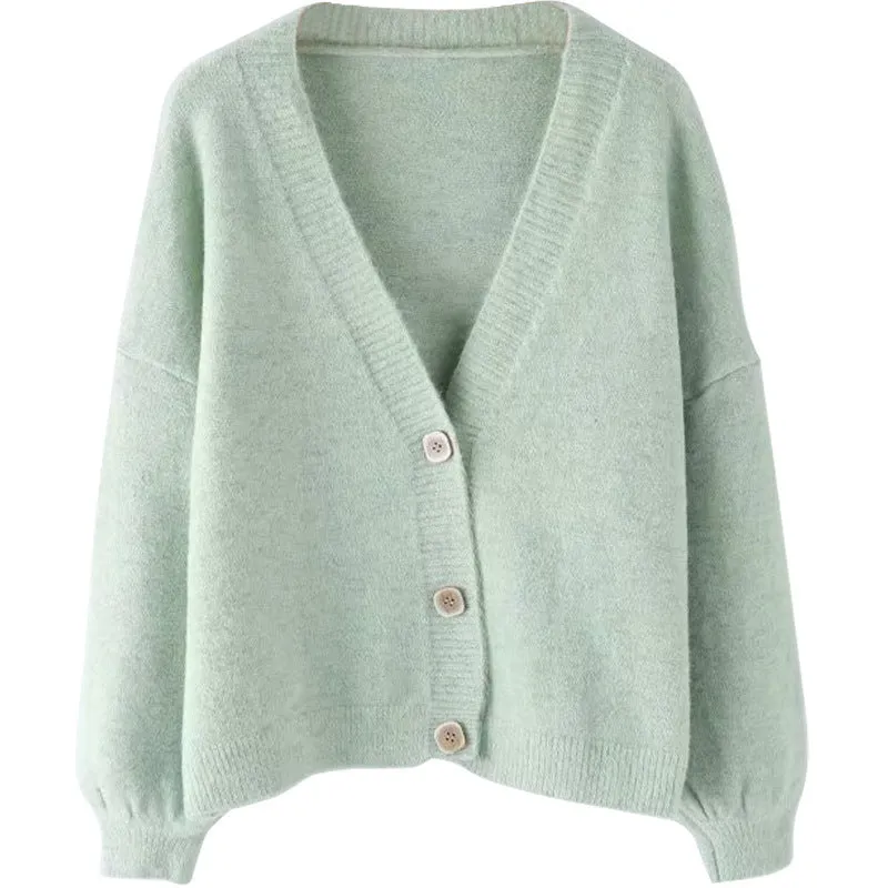 Cardigan Women Short Petite Sweater Loose V-Neck Single-Breasted Lazy Outerwear