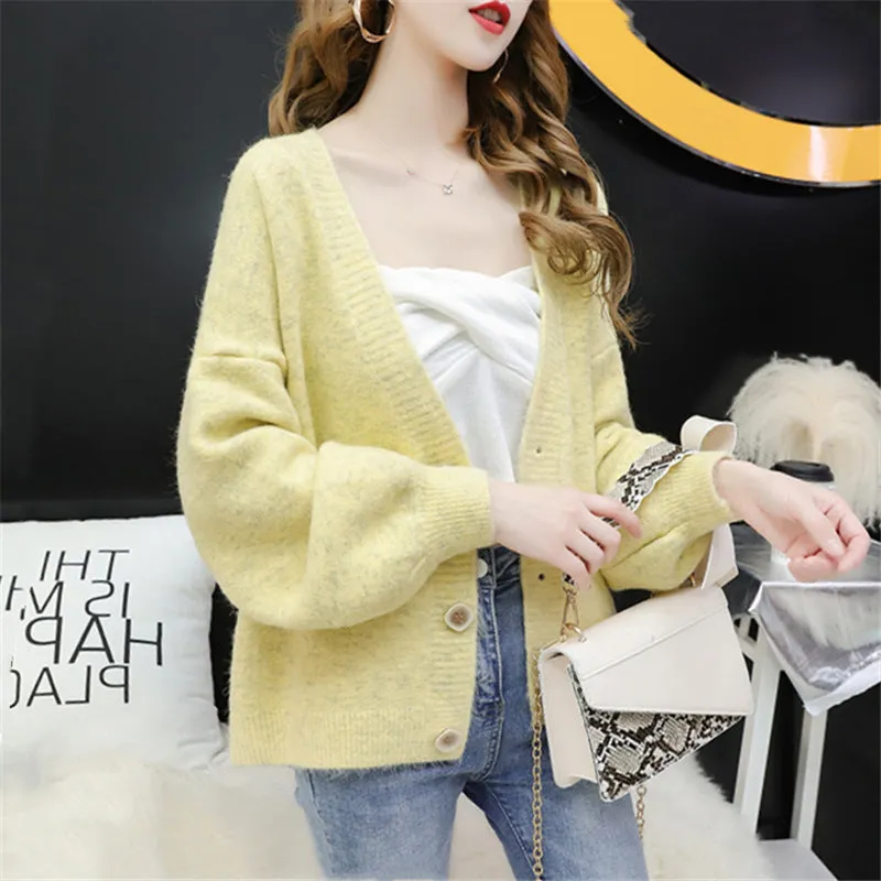 Cardigan Women Short Petite Sweater Loose V-Neck Single-Breasted Lazy Outerwear