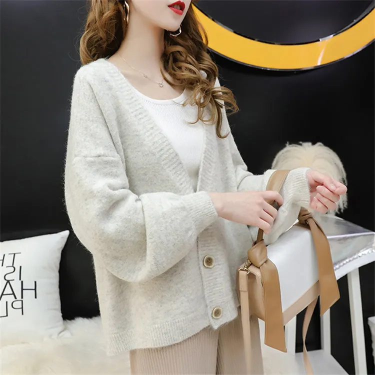 Cardigan Women Short Petite Sweater Loose V-Neck Single-Breasted Lazy Outerwear