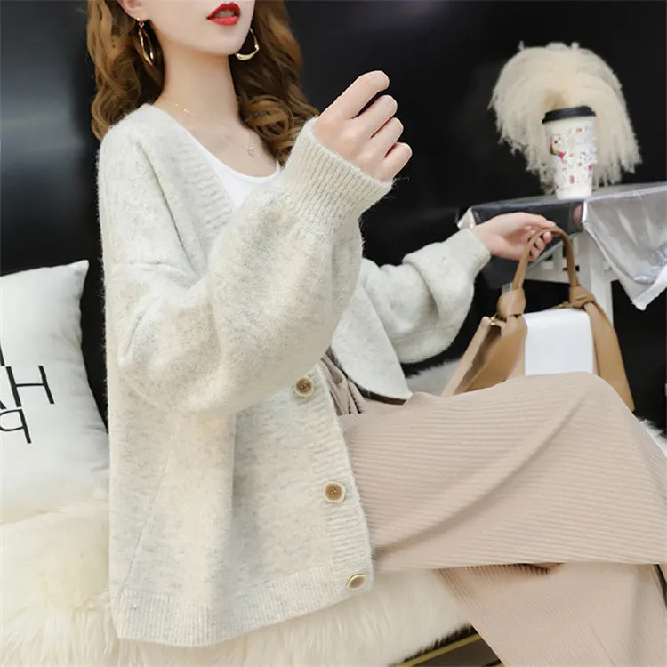 Cardigan Women Short Petite Sweater Loose V-Neck Single-Breasted Lazy Outerwear