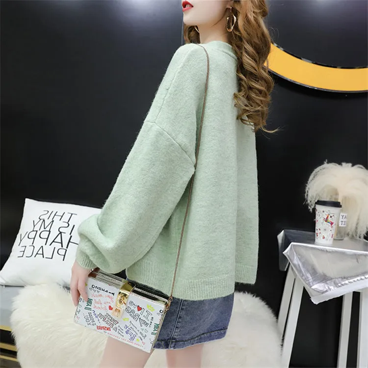Cardigan Women Short Petite Sweater Loose V-Neck Single-Breasted Lazy Outerwear