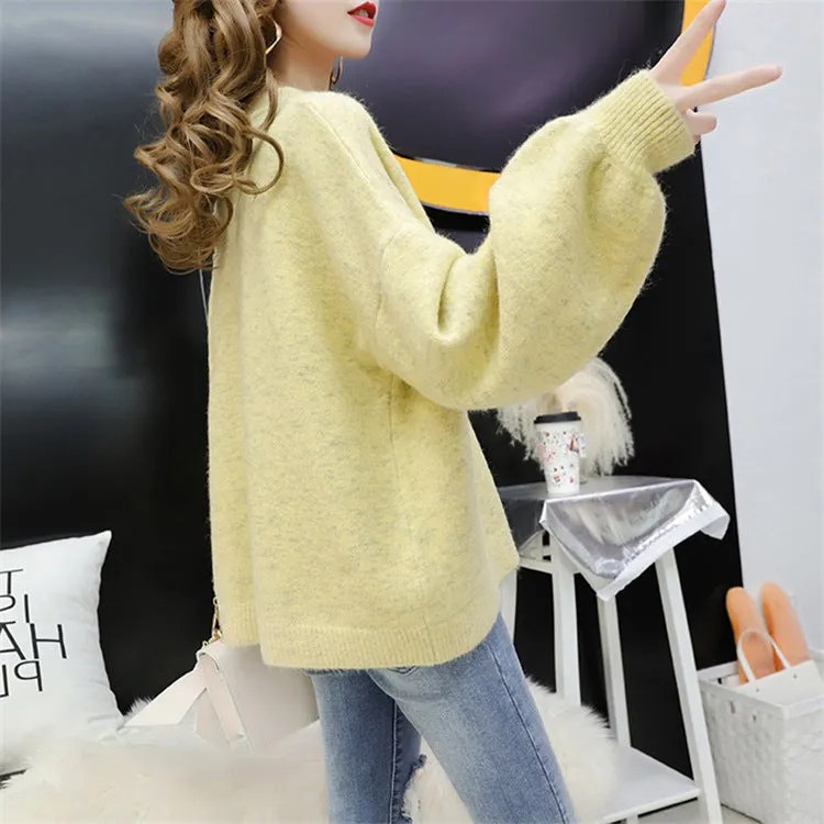 Cardigan Women Short Petite Sweater Loose V-Neck Single-Breasted Lazy Outerwear