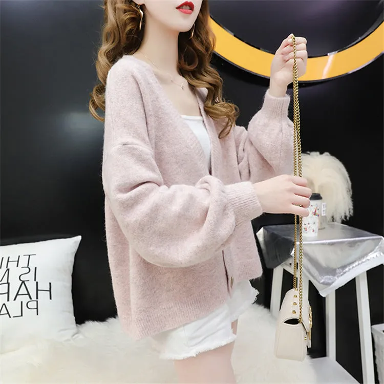 Cardigan Women Short Petite Sweater Loose V-Neck Single-Breasted Lazy Outerwear