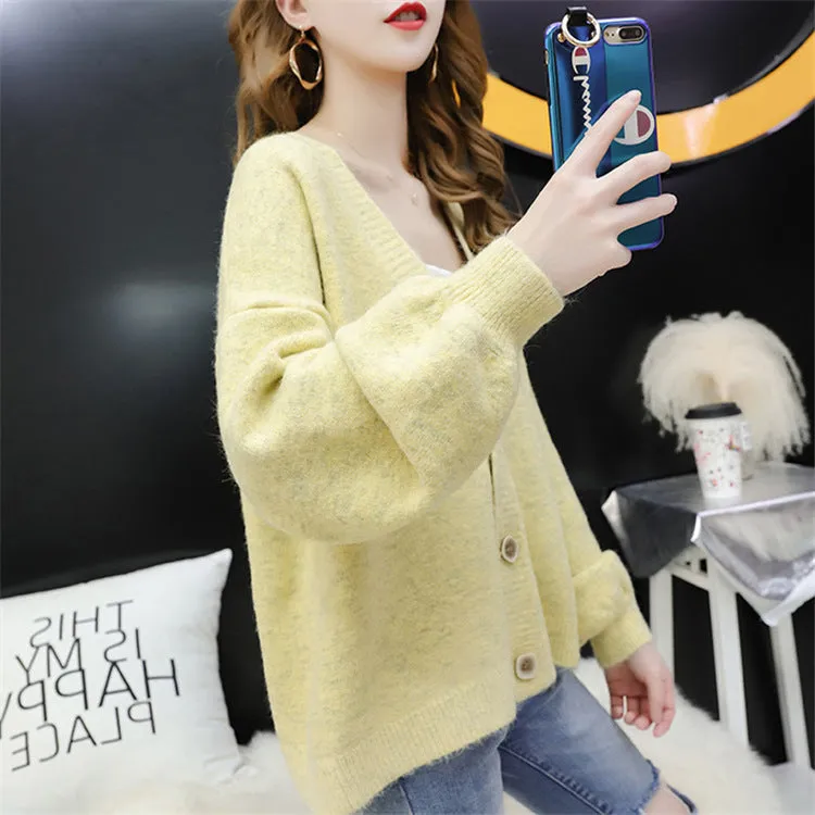 Cardigan Women Short Petite Sweater Loose V-Neck Single-Breasted Lazy Outerwear