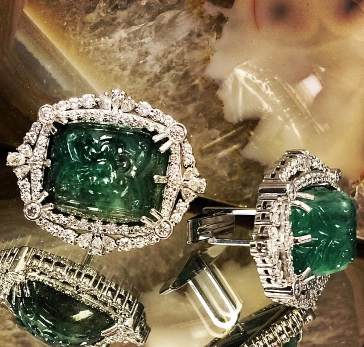 Carved Emerald diamond cufflinks