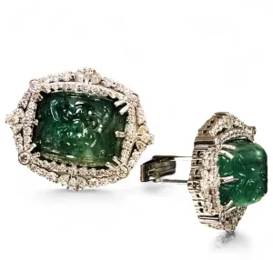 Carved Emerald diamond cufflinks
