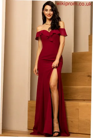 CascadingRuffles Off-the-Shoulder Floor-Length Embellishment Silhouette Fabric SplitFront Sheath/Column Length Neckline Aurora Scoop Bridesmaid Dresses